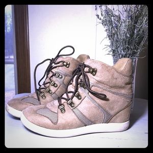 Tan wedge sneakers
